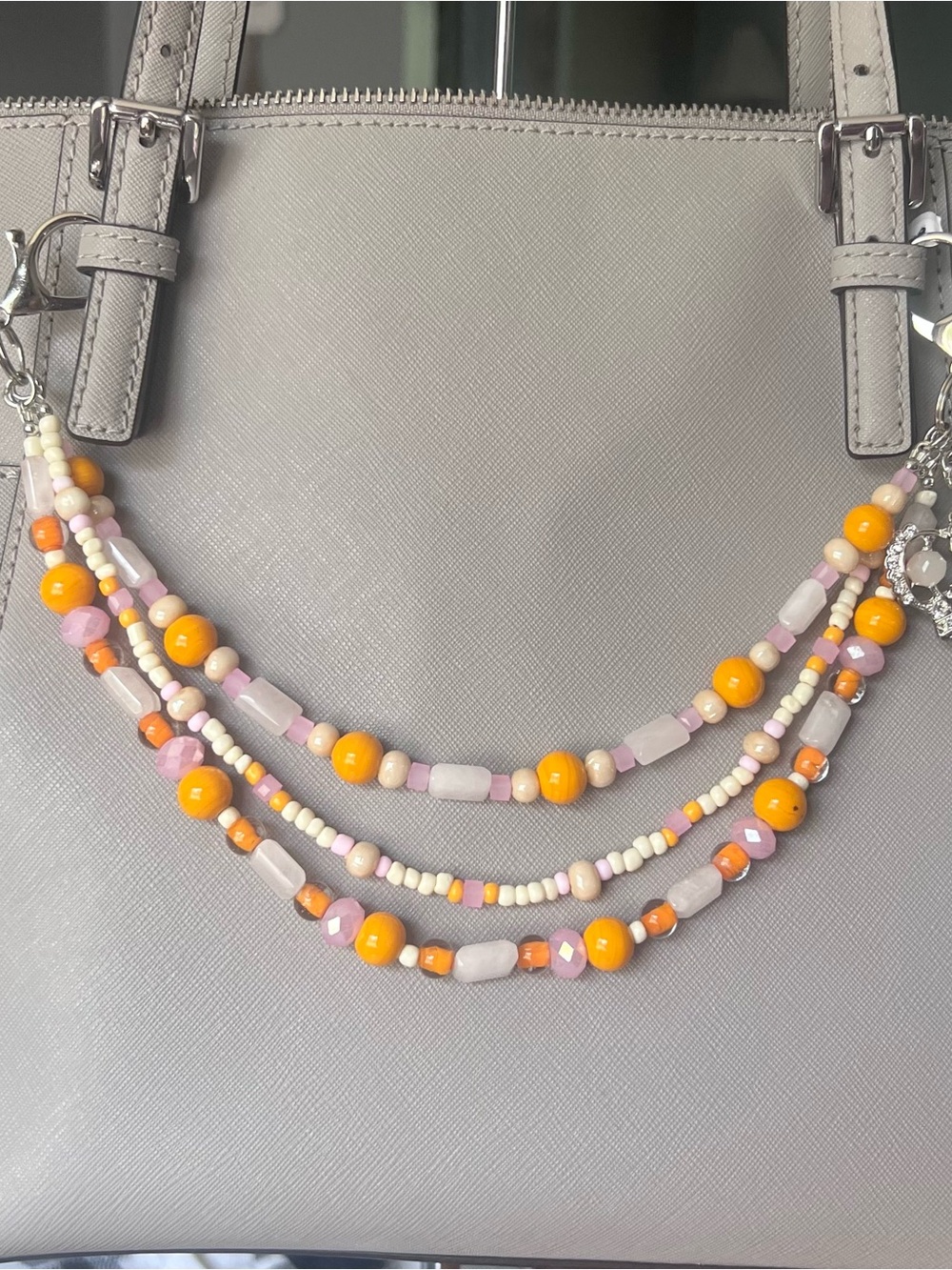 Multi-Strand Pink & Orange Beaded purse charm